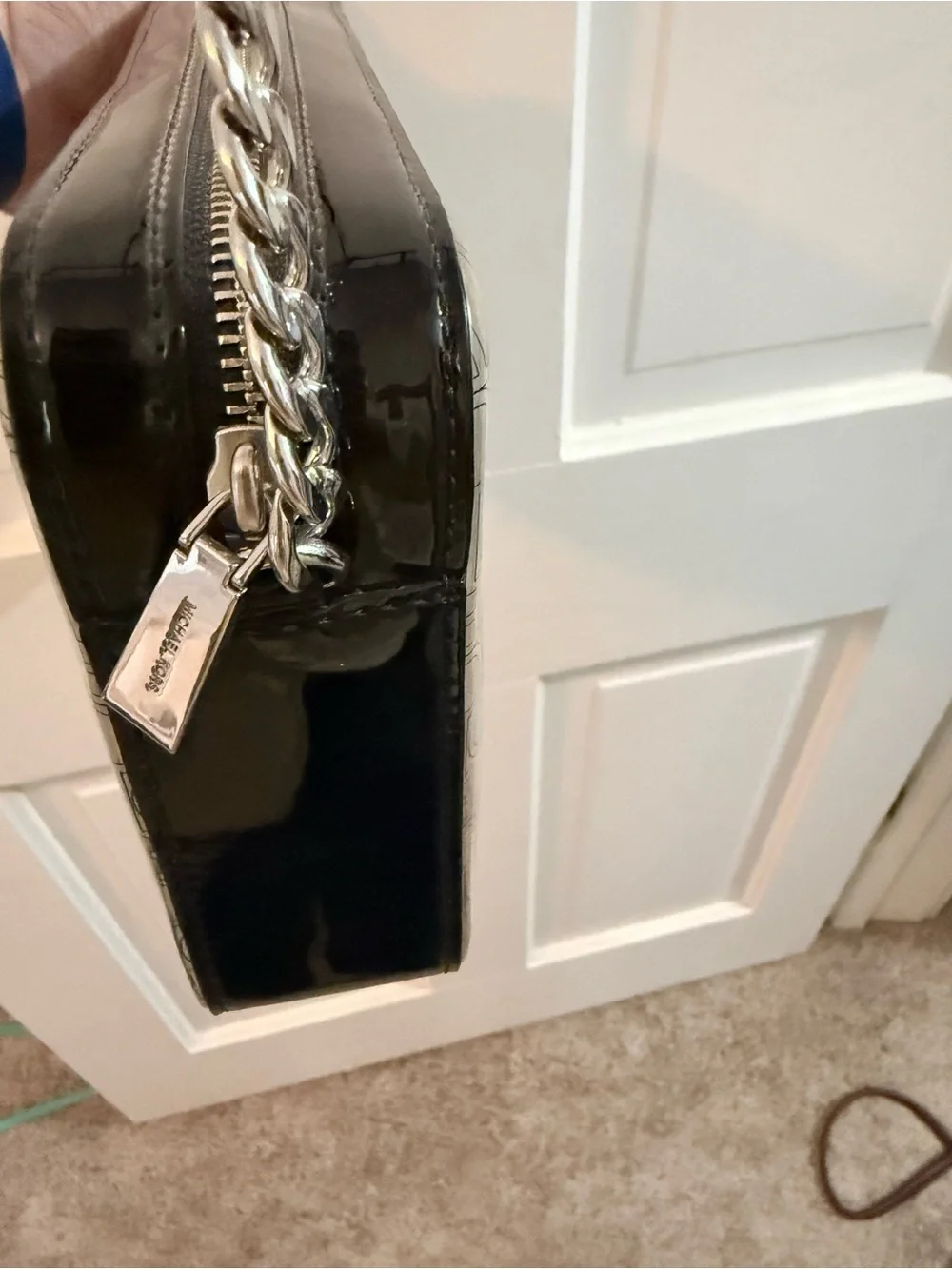 Michael Kors Black and Gray Crossbody Camera Bag with Chain